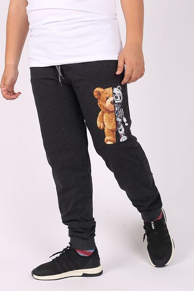 Çiggo Kids Pantaloni de trening pentru băiat, cu 2 fire, cu imprimeu robotizat de ursuleț