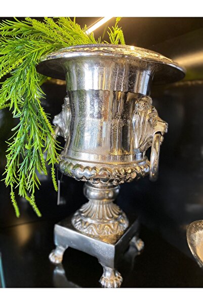 LAMEDORE 1MEH- 125225S Aslan Kulplu Gümüş Küçük Vazo 32x18x45,5 cm