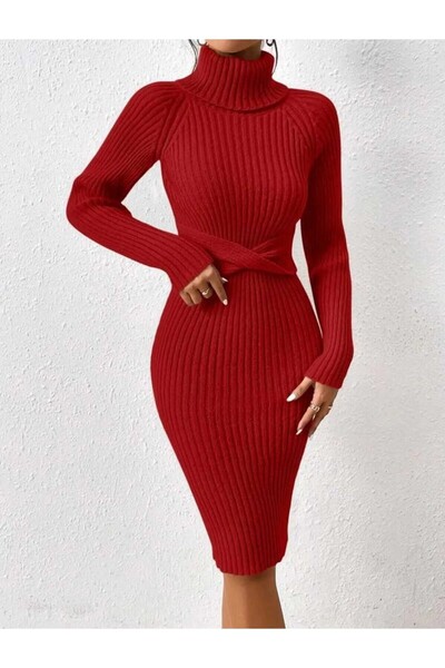 SolQ Rochie tricotată model cu nervuri cu panglică