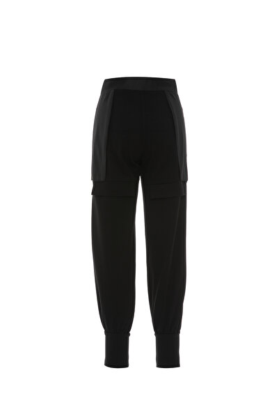 GİZİA Manşet Fermuar Detaylı Geniş Cep Siyah Pantolon