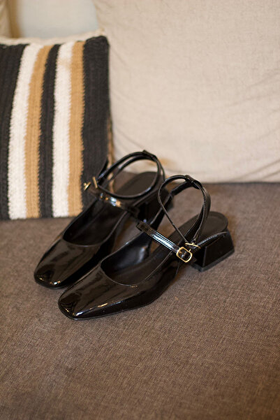 Rainon Store Mary Jane Black Patent Leather Ankle Short Heeled Women's High Heels