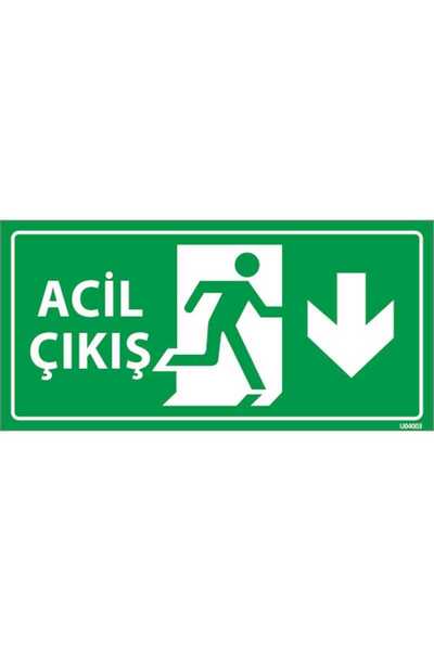 Acil Çıkış Uyarı Levhası Aşağı Yön 25x15 Ebatında
