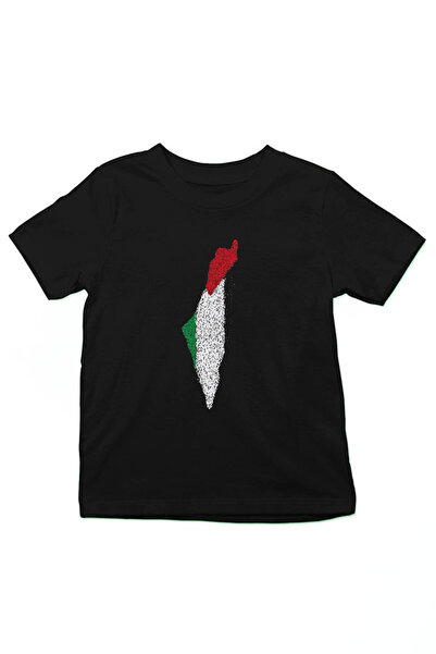 Darkhane تي شيرت أسود للأطفال للجنسين - تي شيرت فلسطيني