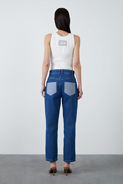 GİZİA Çift Renkli Dar Paça Lacivert Jean Pantolon