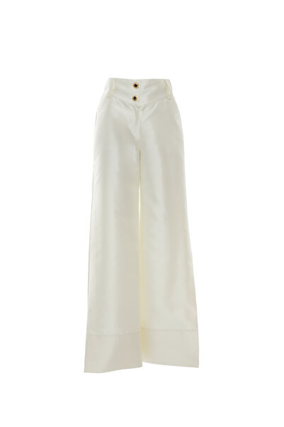 GİZİA Korsaj Detaylı Gold Düğmeli Bol Paça Ekru Pantolon