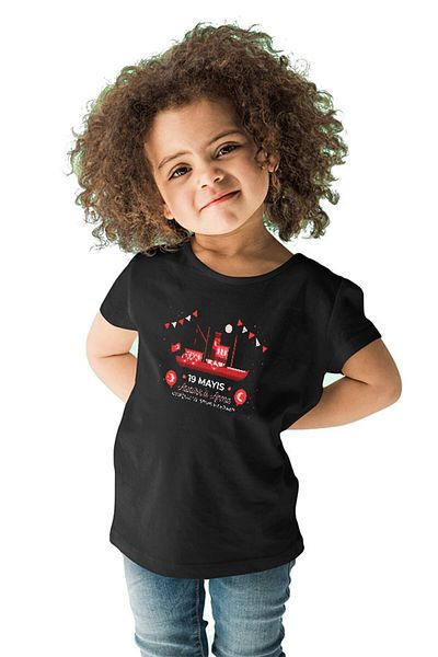 Darkhane 19 May Unisex Kids T-Shirt - Youth and Sports Day Bandırma Black T-Shirt