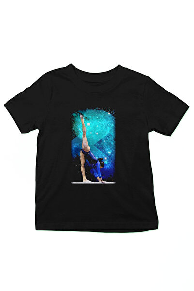 Darkhane تي شيرت أسود للأطفال للجنسين للجمباز