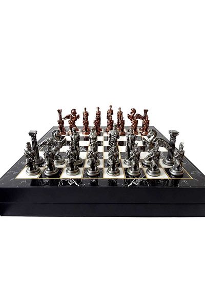 kapadokyahediyelik Chess Game Set, Wooden Box, Zamak Metal Cast Stone