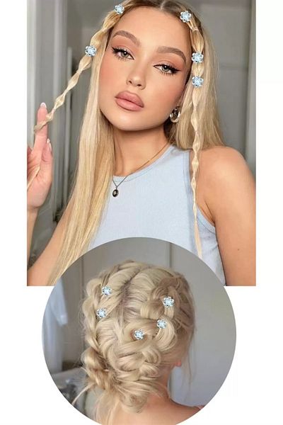 Only Vogue Silver Color Flower Figured Rhinestone Hair Earrings