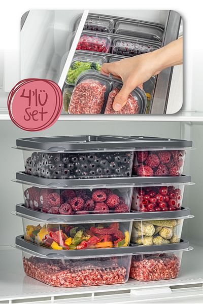 Vienev 1.15 Liter Anthracite 4-Piece Rectangular Storage Set - 3 Compartments
