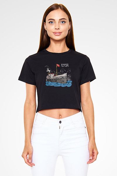 Darkhane Black Unisex Crop Top - 19 May Bandırma Vapor T-Shirt