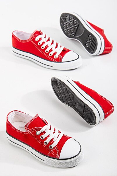 BY İMİS SHOES Unisex Kısa Kırmızı Keten Sneaker