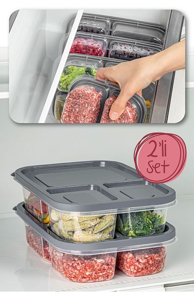 Vienev 1.15 Liter Anthracite 2-Piece 3-Compartment Rectangular Storage Container