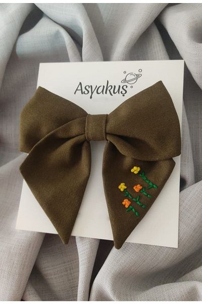 asyakuş Khaki Embroidered Bow Automatic Buckle