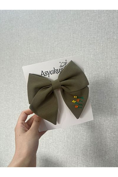 asyakuş Khaki Embroidered Bow Automatic Buckle