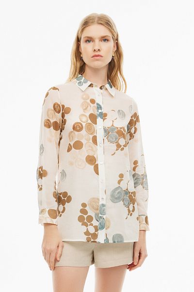 Perspective Daylight Regular Fit Polka Dot Patterned Fitted Sleeve Shirt Collar Multicolor Tunic