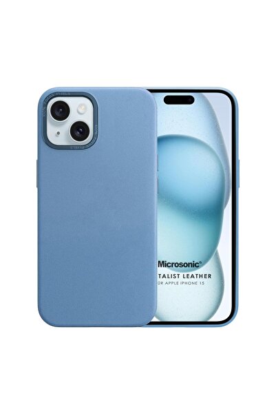 Microsonic Apple iPhone 15 Kılıf Metalist Leather Mavi