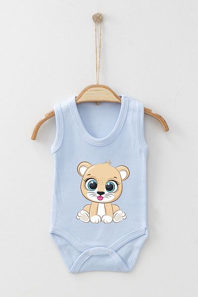 ADABEBEK Cute Baby Lion Printed Strappy Snap Bodysuit