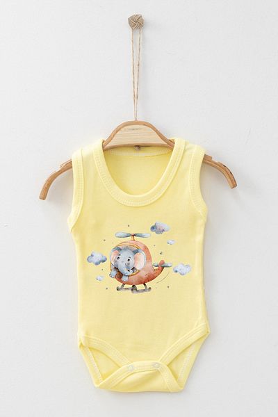 ADABEBEK Elephant Detailed Helicopter Printed Strap Snap-On Bodysuit