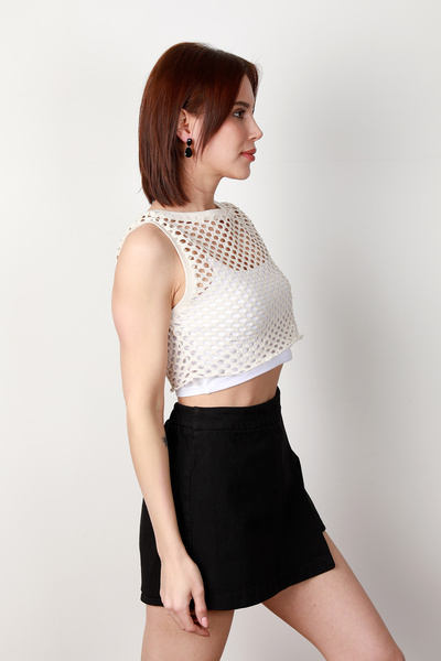 GİYSA Women's Mesh Crop Sweater