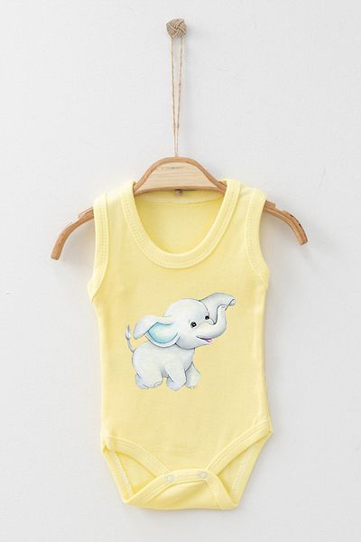 ADABEBEK Happy Baby Elephant Playing Game Printed Strap Snap-On Bodysuit