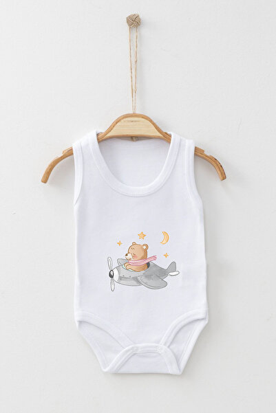 ADABEBEK Night Stroll Themed Teddy Bear Printed Strap Snap-On Bodysuit