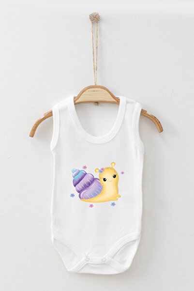ADABEBEK Cute Baby Snail Printed Strappy Snap-On Bodysuit