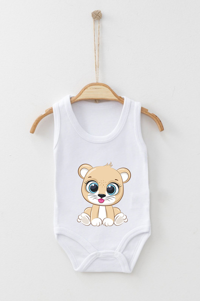ADABEBEK Cute Baby Lion Printed Strappy Snap Bodysuit