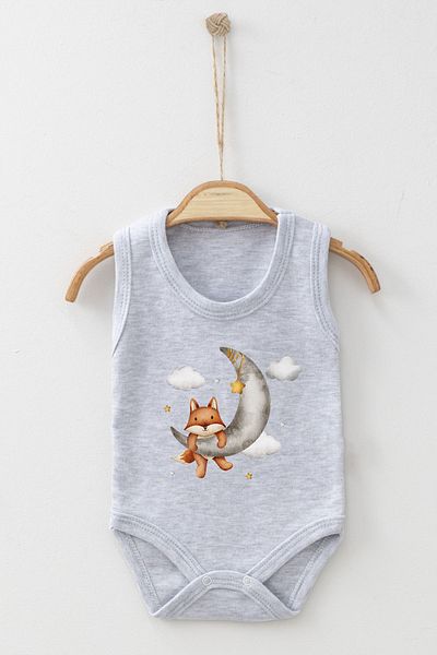 ADABEBEK Fox on the Moon Printed Strap Snap-On Bodysuit