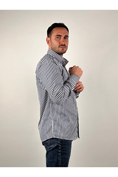 Mad&Calf Чоловіча сорочка Slim Fit з коміром на ґудзиках, довгими рукавами та смужками