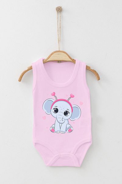 ADABEBEK Crown Detailed Cute Elephant Printed Strap Snap-On Bodysuit