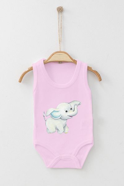 ADABEBEK Happy Baby Elephant Playing Game Printed Strap Snap-On Bodysuit