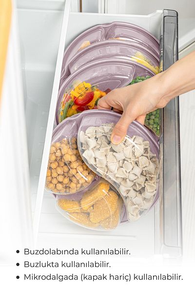 Vienev 1.2 Liter Pink 8-Piece 3-Compartment Round Storage Container