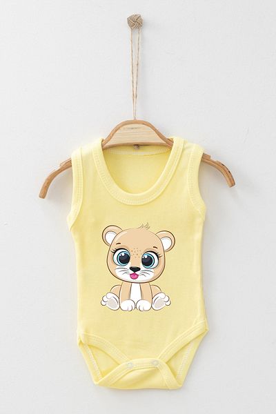 ADABEBEK Cute Baby Lion Printed Strappy Snap Bodysuit