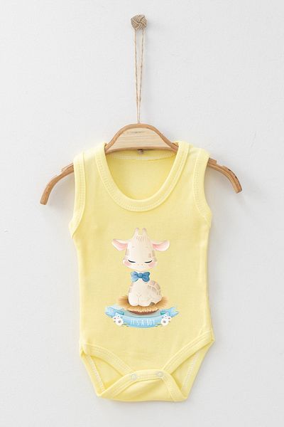 ADABEBEK It's a Boy Written Little Giraffe Printed Strappy Snap-On Bodysuit