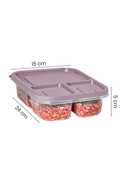 Vienev 1.15 Liter Pink 6-Piece 3-Compartment Rectangular Storage Container