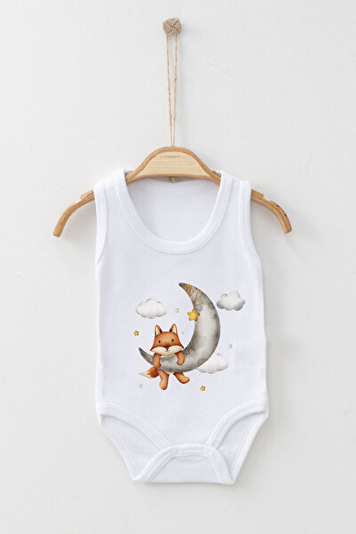 ADABEBEK Fox on the Moon Printed Strap Snap-On Bodysuit
