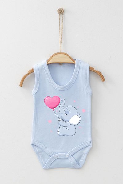 ADABEBEK Cute Elephant Playing Balloon with Heart Printed Strappy Bodysuit