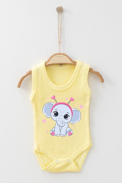 ADABEBEK Crown Detailed Cute Elephant Printed Strap Snap-On Bodysuit