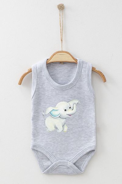 ADABEBEK Happy Baby Elephant Playing Game Printed Strap Snap-On Bodysuit