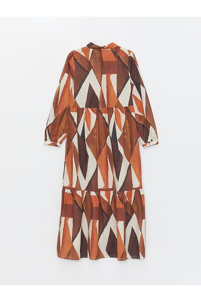 LC Waikiki Patterned Shirt Collar Long Sleeve Women's Dress