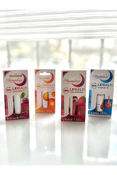 Nowadays LIP BALM Lip Protector Cherry/Strawberry/Vitamin-E/SPF-15 SET OF 4
