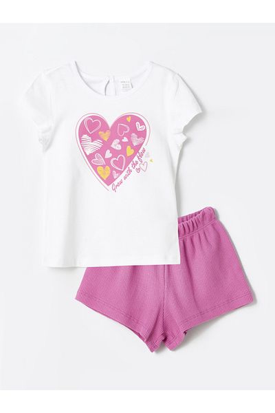 LC Waikiki Crew Neck Printed Baby Girl T-Shirt and Shorts Set of 2