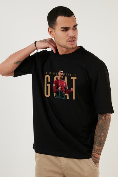 offsidesign Men's Oversize T-Shirt Ronaldo GOAT Design Short Sleeve T-Shirt Summer T-Shirt