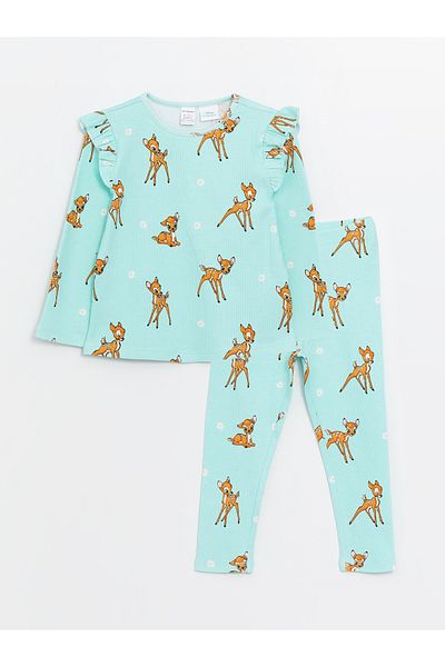 LC Waikiki Crew Neck Bambi Printed Baby Girl T-Shirt and Leggings 2-Piece Set
