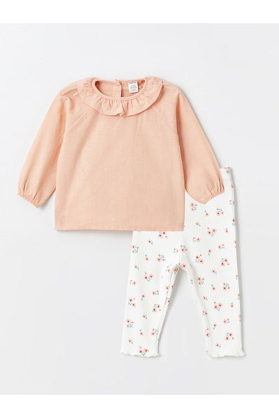 LC Waikiki Baby Collar Long Sleeve Printed Baby Girl Blouse and Leggings 2 Pieces Set