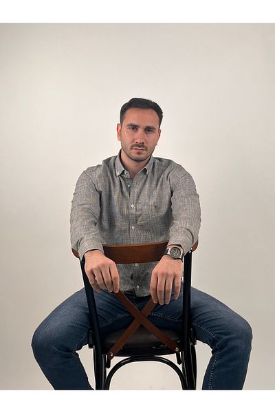 Mad&Calf Ανδρικό μακρυμάνικο πουκάμισο με κέντημα με λεπτή εφαρμογή