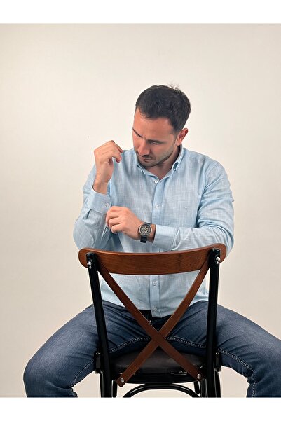 Mad&Calf Men's Slim Fit Embroidery Patterned Long Sleeve Shirt