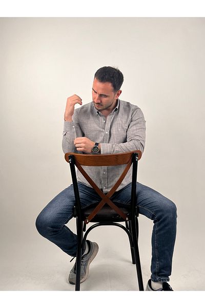 Mad&Calf Ανδρικό μακρυμάνικο πουκάμισο με κέντημα με λεπτή εφαρμογή
