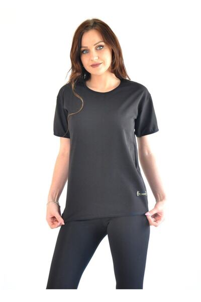 bayansepeti Women's Black Polymer Coated K Short Sleeve Top and Tights Set